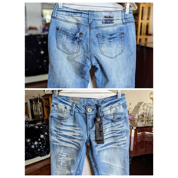NWT Yam Yam straight leg distressed white washed denim jeans Sz 4 - Picture 5 of 10
